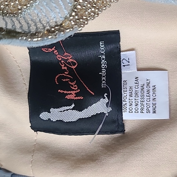 Mac Duggal Long Sleeve Applique V-Neck Gown Powder Blue sz 12 Beaded Formal - Picture 6 of 6